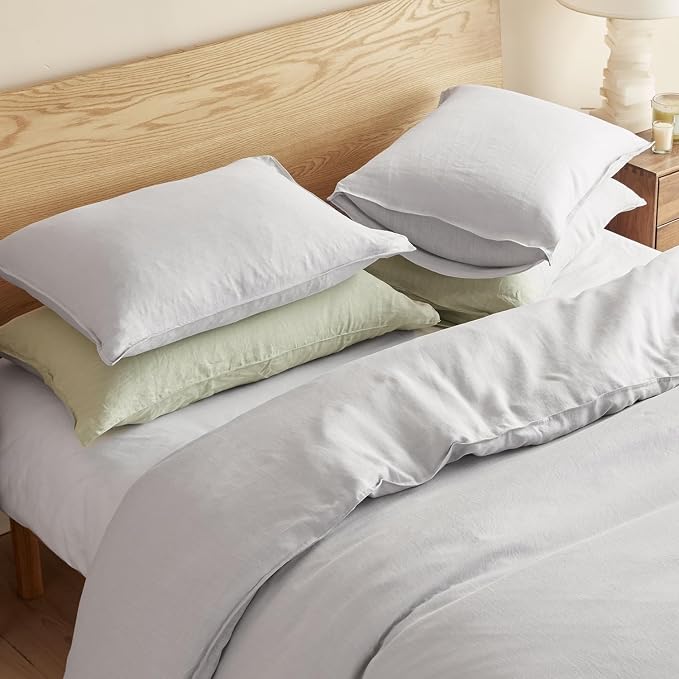 DAPU 100% Linen Duvet Cover Set - Pure Natural French Flax Linen with Corner Ties and Zipper Closure Soft Breathable Durable for Hot Sleepers 1 Duvet Cover 2 Pillowcases (Fog Gray, King)