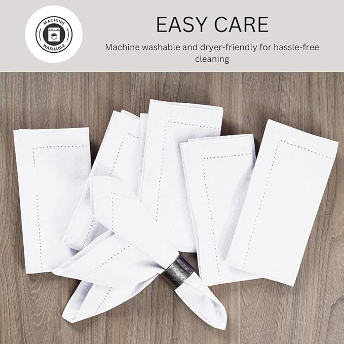 Hemstitch Dinner Napkins 100% Cotton Set of 6 - for Dining Weddings Parties Restaurants Holidays Easter Everyday Use - Soft Durable Washable Table Napkins - 18x18 Inch Cloth Napkins White