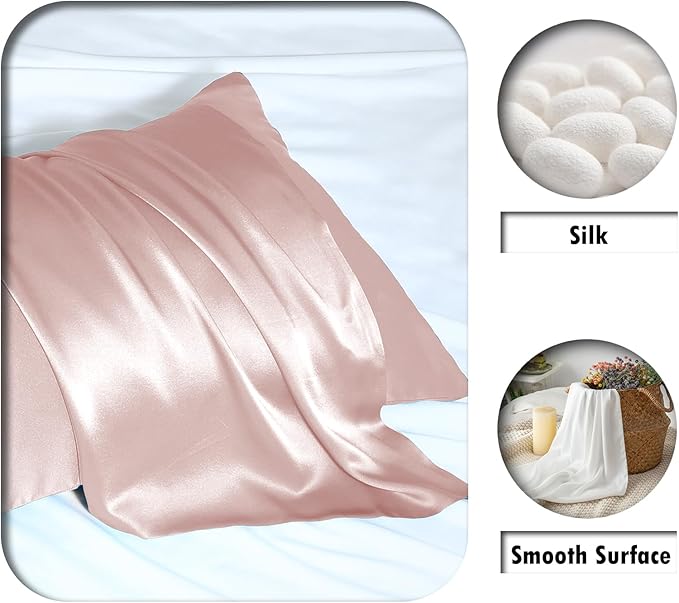 Natural Mulberry Silk Pillowcase for Hair and Skin Queen Size 20"X30" Pillow Case with Hidden Zipper Soft Breathable Smooth Cooling Silk Pillow Covers for Sleeping (Coral,Queen,1Pcs)