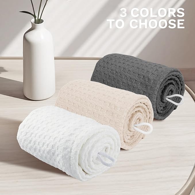 MaopaoBeauty Hair Towel Wrap for Women Long&Thick Hairs Head Wrap 1Pack Super Absorbent Hair Drying White Waffle Bath Towels for Curly Quick Dry Hair Drying Towels with Button
