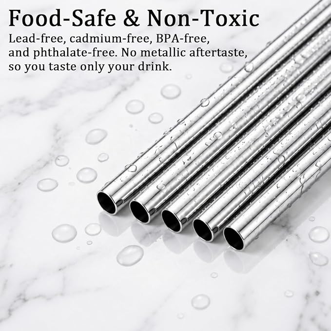 16 Pack Reusable Stainless Steel Metal Straws: 4 Straight 8.5" + 4 Bent 8.5" + 4 Straight 10.5" + 4 Bent 10.5", with 4 Cleaning Brushes, Dishwasher Safe for 20 24 30 oz Tumblers