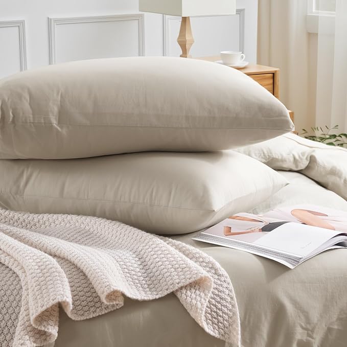 NEXHOME PRO 100% Washed Cotton Duvet Cover King Size, Ogranic Natural Linen Feel Breathable Bedding Set with Zipper Closure, 3 Pieces Duvet Cover Set Linen (No Comfortert) 10490
