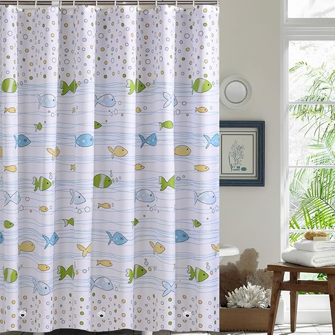Plastic Shower Liner - Premium PEVA 4G Shower Curtain Liner with Rustproof Grommets and 3 Weighted Magnets, Waterproof Shower Curtains for Bathroom (Small Fish)
