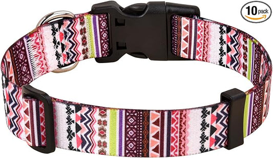 MarukoPet Dog Collar, Adjustable for Small Medium Large Dogs Puppy, Cute Design with Bohemia Floral Tribal Geometric Patterns Boys Girls Dog Collar(Pink Bohemia-L)