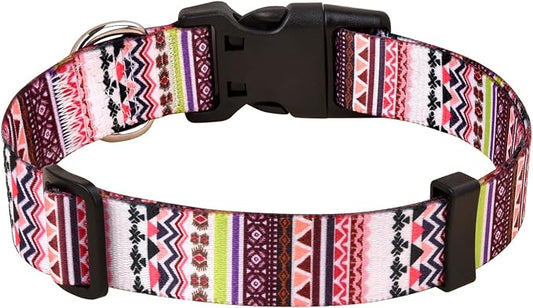 MarukoPet Dog Collar, Adjustable for Small Medium Large Dogs Puppy, Cute Design with Bohemia Floral Tribal Geometric Patterns Boys Girls Dog Collar(Pink Bohemia-S)