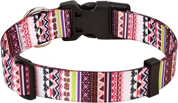 MarukoPet Dog Collar, Adjustable for Small Medium Large Dogs Puppy, Cute Design with Bohemia Floral Tribal Geometric Patterns Boys Girls Dog Collar(Pink Bohemia-XS)