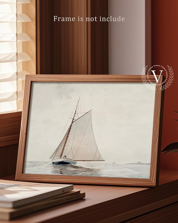 European Vintage Sailboat Wall Art Print, Vintage Sailboat Watercolor , Rustic Coastal Boat in Sea Oil Painting, Antique Country Farmhouse Muted Minimalist Poster for Beach House or Cottage Decor, Digital Download North Prints(UNFRAMED 8x10in)