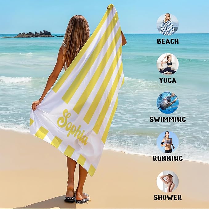 JML Personalized Beach Towel with Name, Custom Cabana Stripe Beach Towel, Customized Microfiber Pool Towel, Quick Dry & Absorbent Swim Towel for Adult,Anniversary, Birthday, Summer Holiday,Vacation