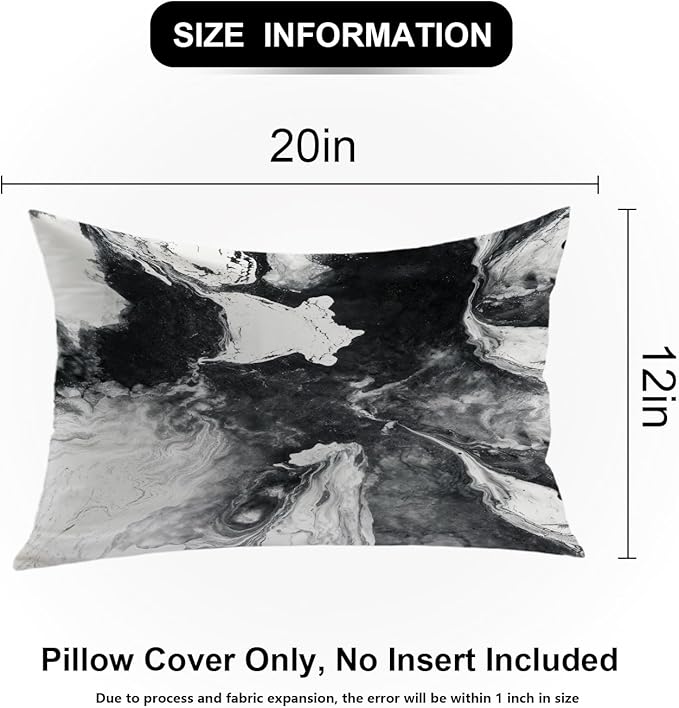 Shrahala Black and White Decorative Throw Pillow Cover, Watercolor Creative Abstract Hand Painting On Canvas Modern Cushion Case for Sofa Bedroom Throw Pillow Case, 12 X 20 Inches