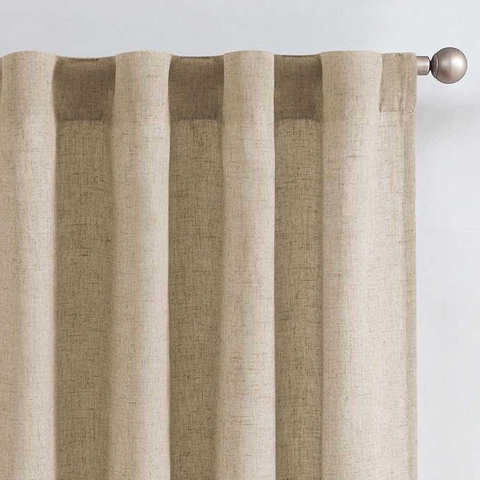 jinchan Linen Curtains with White Privacy Lining Taupe Lined Curtains 84 inch for Closet Small Window Living Room Bathroom Neutral Farmhouse Cottage Core Light Filtering Rod Pocket Back Tab 2 Panels