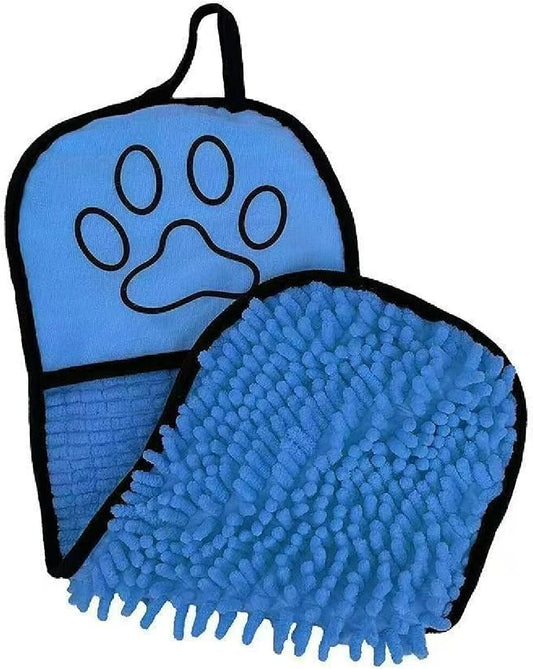 Dog Towel | Quick Dry Ultra Absorbent Microfiber Shammy | Extra Large 24.41x9.06 Dog Bath Towel with Hand Pockets | Dog Drying Towel for Dogs & Cats | Grey, Yellow, Blue (Blue)