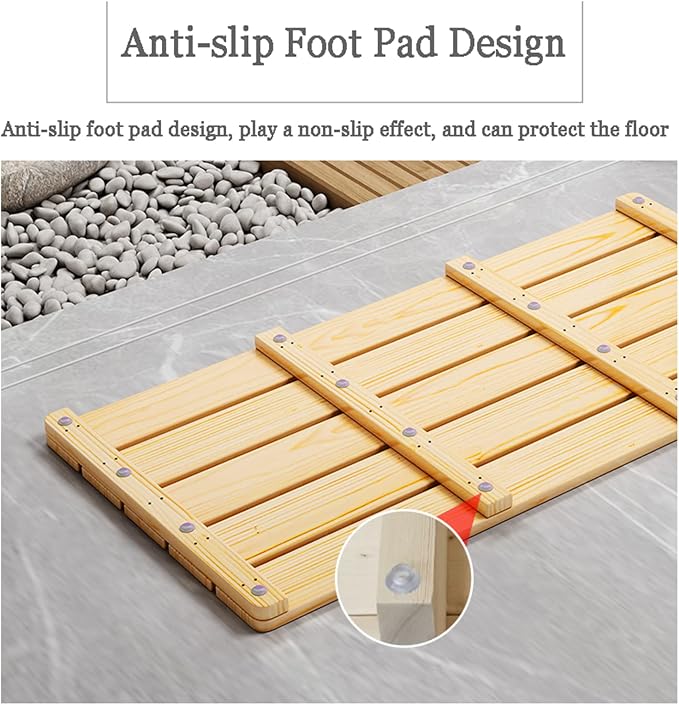 Bamboo Duckboard Bath Mat,Natural Wooden Shower Mat,Bamboo Bath Mat Rectangular Non Slip Shower and Bathroom Mat,for Bathroom,Bathtub,Shower,Sauna,Hot Tub,Customizable,40x40cm/16x16in