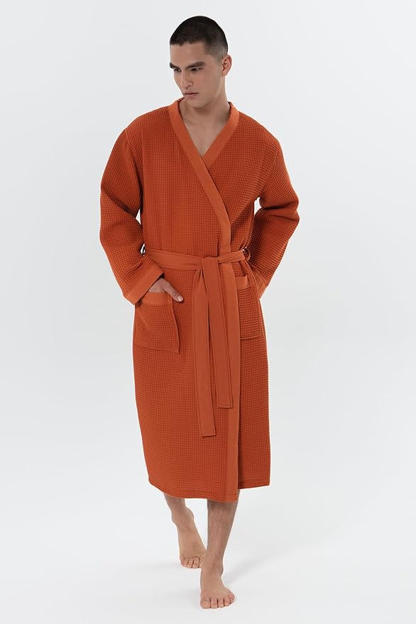 SEYANTE Turkish Cotton Waffle Robe for Men – Organic GOTS Certified Spa Bathrobe, Lightweight Kimono, Soft Cotton Bathrobe
