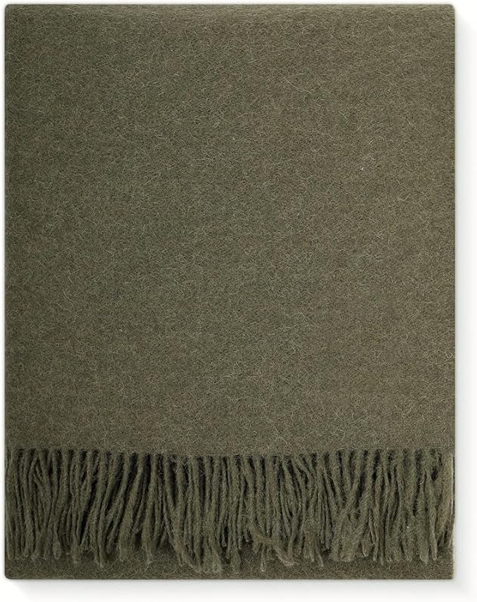 Superfine Alpaca Wool Throw Blanket - Lightweight Alpaca Merino Wool Throw Blankets | Soft Peruvian Alpaca Blanket Wool Blanket Solid Color 62" x 54" (Fern Green)