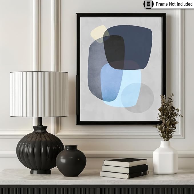 Monem Art Abstract Blue Shapes Print - Scandinavian Minimalist Art Poster - Wall Decor for Living Room, Bedroom or Office - 16x20 Unframed Wall Art by Mareike Bohmer