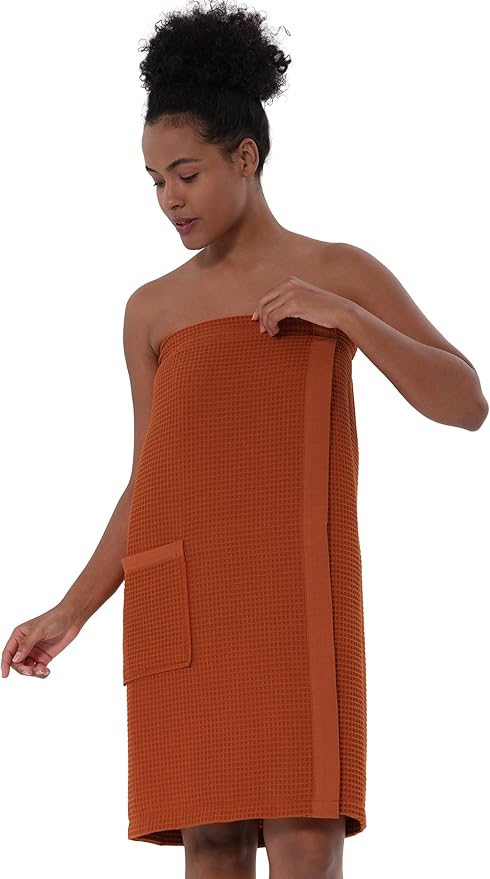 SEYANTE Women's Organic Waffle Spa Wrap, GOTS Certified 100% Turkish Cotton, Lightweight Bath Towel Wrap Adjustable Closure