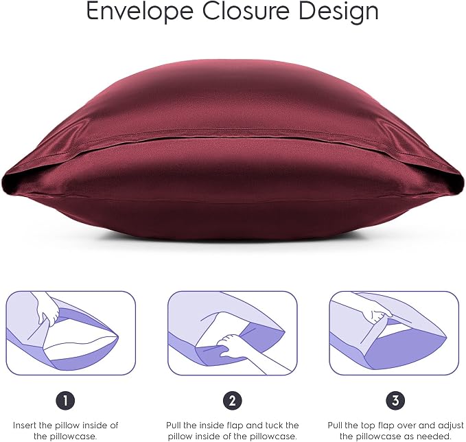 TAFTS 22mm 100% Pure Mulberry 6A Silk Pillowcase for Hair & Skin with Envelope Closure, No Zipper, Cooling, Natural, Organic, Double Sided Pillow Case (Burgundy, Queen 20"x30" 1pc)