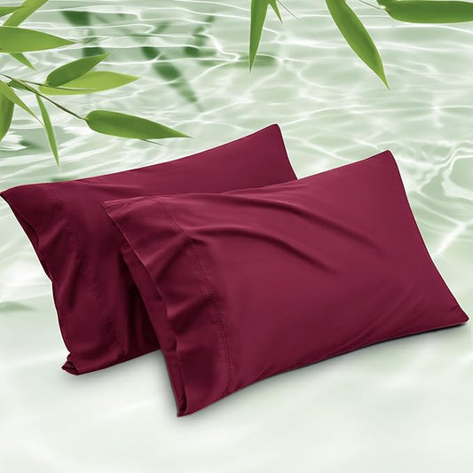 Bedsure King Size Pillow Cases Set of 2, Cooling Pillow Cases King, Rayon Derived from Bamboo Burgundy Pillowcases, PureWoven Silky Soft Bedding Pillow Covers with Envelope Closure, 20x36 Inches