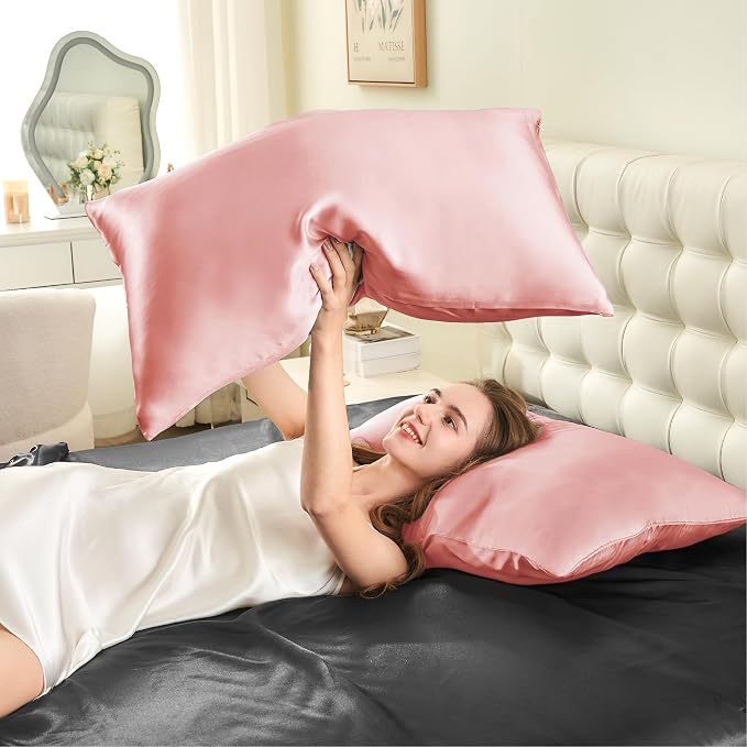 INFIIXSO Silk Pillow Cases 2 Pack Standard Size, Ultra Smooth & Soft Mulberry Silk Pillow Case for Hair and Skin, Breathable Cooling Silk Pillowcase with Hidden Zipper (Blush Pink, 20x26 Inches)