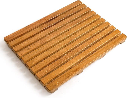 Teak Wood Bath Mat (24X17.8X1.6), Wooden Shower Mat, Bathtub Mat, Water-Resistant & Anti-Slip Floor Mat, Easy to Clean Indoor or Outdoor, Max 300 lbs