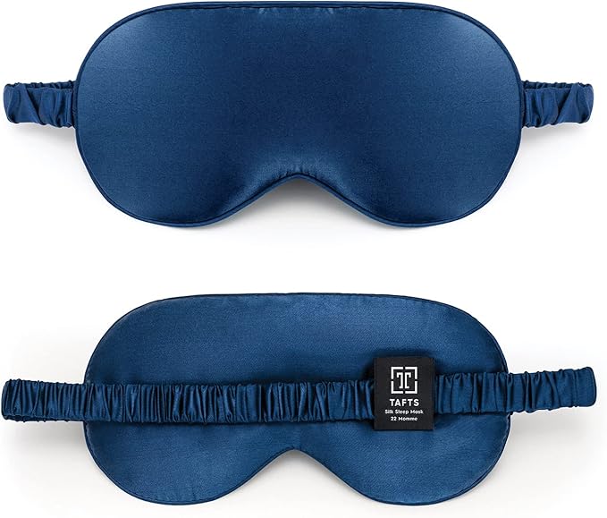 TAFTS Silk Sleep Mask - 22mm 100% Pure Mulberry 6A Silk & Blindfold, Soft Eye Masks, Lightweight, for Travel, Napping, Camping (Navy Blue)
