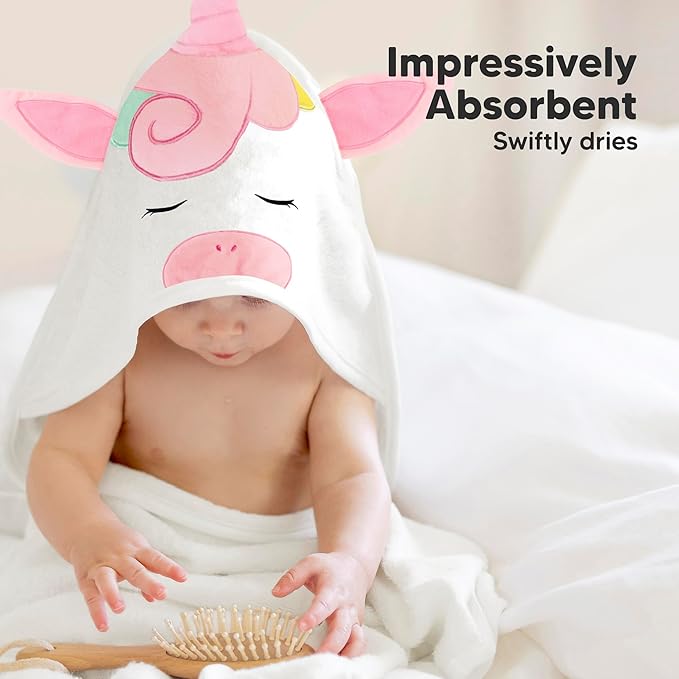 KeaBabies Baby Hooded Towel and Baby Hair Brush and Baby Comb Set - Baby Towel, Toddler Towels, Hooded Towels for Baby - Wooden Baby Brush with Soft Goat Bristle
