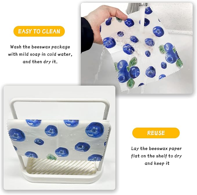 Reusable Beeswax Wrap - 9 Pack, Beeswax Wraps for Food, Eco-Friendly Beeswax Food Wrap, Organic, Sustainable, Biodegradable, Zero Waste, Plastic-Free Food Storage (Orange | Strawberry | Blueberry)