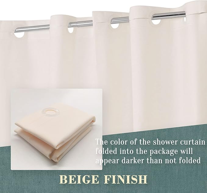 No Hook PEVA Shower Curtain or Liner - 8G Heavy Duty Beige Bathroom Shower Curtain No Hooks Required, Waterproof Plastic & PVC Free, Standard Size 71 x 74, Beige