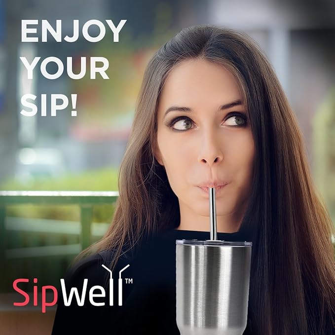 Stainless Steel Drinking Straws Set of 4, Curved metal Straws reusable for 20 0z Tumbler, | Fits all Yeti SIC Simple Modern Tumblers, Cleaning Brush Included.
