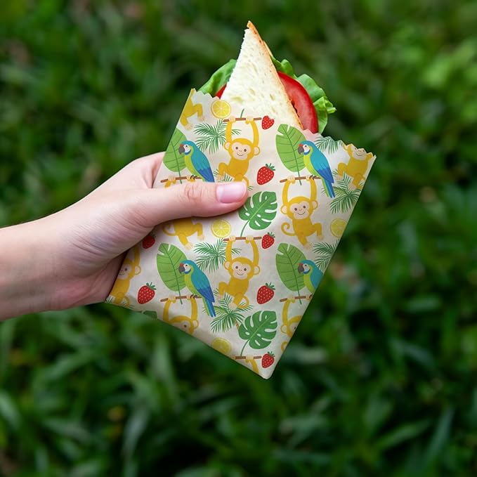 Reusable Beeswax Wraps, 9 Pack Eco-Friendly Food Storage, Organic, Sustainable, Zero Waste, Plastic-Free, for Sandwich, Fruit, Bowl, Bread, 1XL, 3M, 5S, Bees Honeycomb Monkey Parrot Patterns