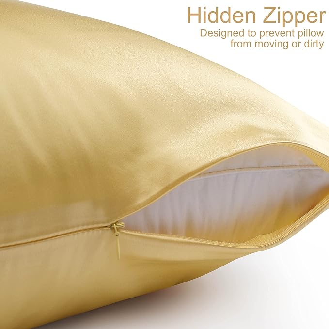 uxcell 1 Pack 100% Charmeuse Pure Silk Pillowcase for Hair and Skin, 350TC 19 Momme Soft Breathable Pillow Case with Hidden Zipper, Champagne Queen(20x30inch)