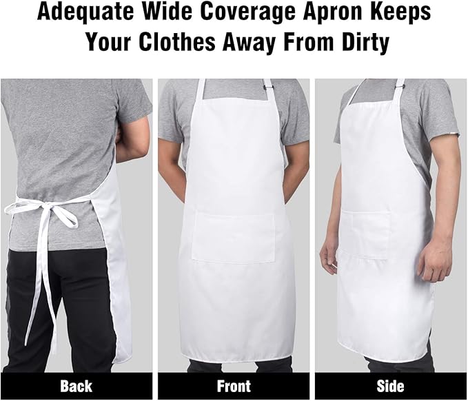 Xornis 2 Pack 100% Cotton Bib Aprons with 2 Pockets Kitchen Cooking, White