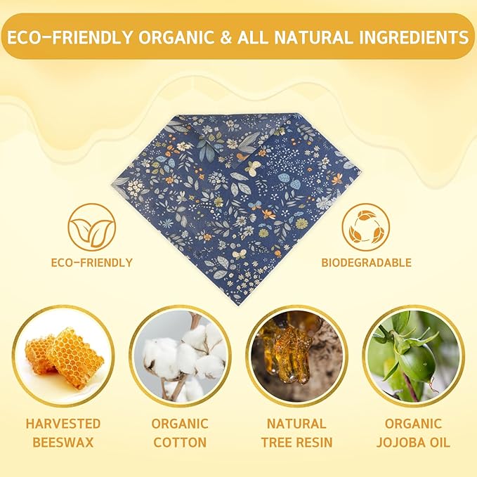 BYTTME Reusable Beeswax Wrap - 9 Pack Beeswax Wraps for Food, Eco-Friendly Beeswax Food Wraps, Bread Sandwich Wrapper - Reusable Food Storage Wrap Set with Flower Butterfly+Mesh Bag