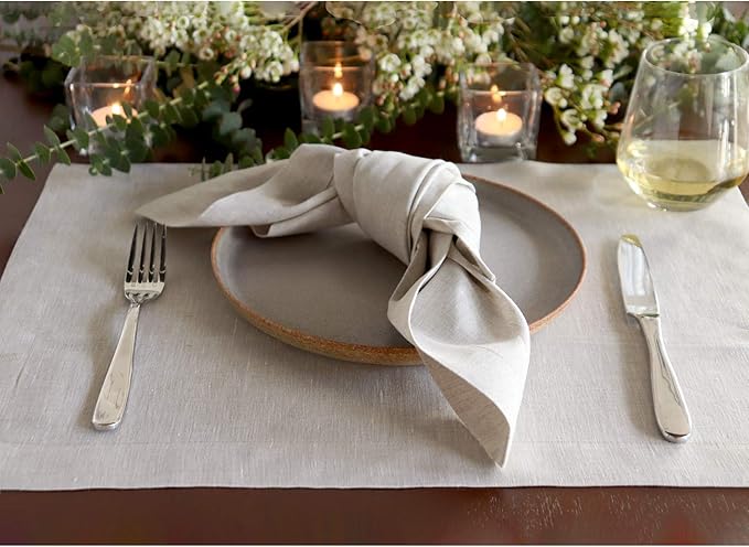 Huddleson Natural Linen Napkin 20x20 (Set of Four) Luxury Italian Linen Napkin Sewn in US