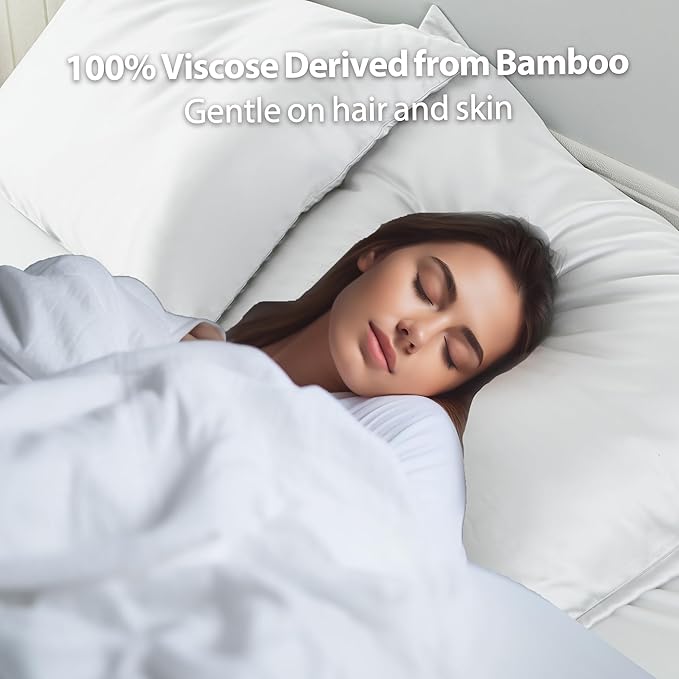 2 Pack Cooling Pillow Cases,Viscose Derived from Bamboo Pillow Protectors Queen Size Set of 2, 400 Thread Count Soft Silky Breathable Summer Pillow Cover with Zipper Hidden (2PCS, Queen, White)