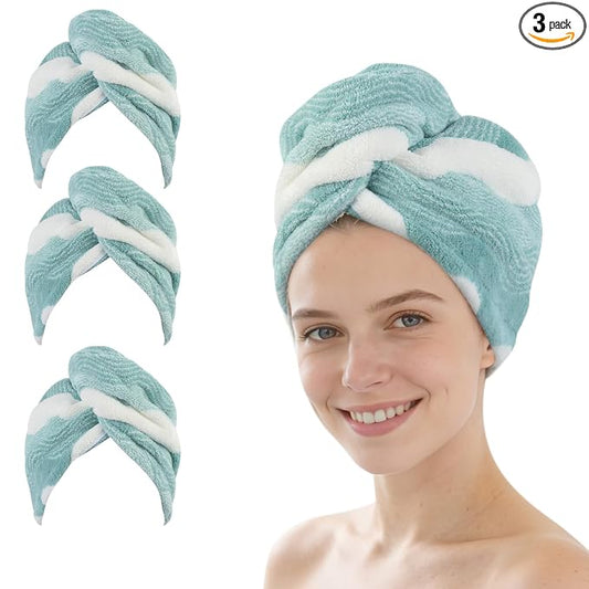 SINLAND Microfiber Hair Drying Cap Hair Towel Turban Twist for Women Fast Drying Towels Head Turban Absorbent Soft Lightweight Black 3 Pack