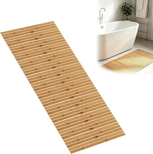 YAYODS Bamboo Bath Mat, 47x16 Inch Non Slip Waterproof Bamboo Shower Mat Wooden Bathroom Mat for Floor, Bathtub, Sauna Spa, Pool