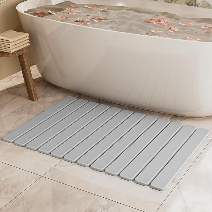 Large Stone Bath Mat 31.5 x 19.7in, Quick Dry Stone Drying Mats for Bathroom, Super Absorbent Foldable Bath Stone Mat, Non Slip, Large Diatomaceous Earth Dish Drying Mat for Kitchen Counter
