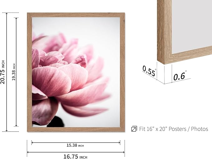 Monem Art Pink Peony Macro Photography Print - Minimalist Floral Art Poster - Wall Decor for Living Room, Bedroom or Office - 16x20 Beige Framed Wall Art by Mareike Bohmer