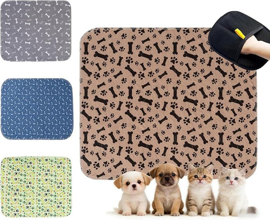 Puppy Pads with Pheromones, Washable Pee Pads for Dogs Potty Training, Reusable Dog Mat with Pet Hair Removal Gloves for Playpen, Crate, Whelping Box (Brown,M)