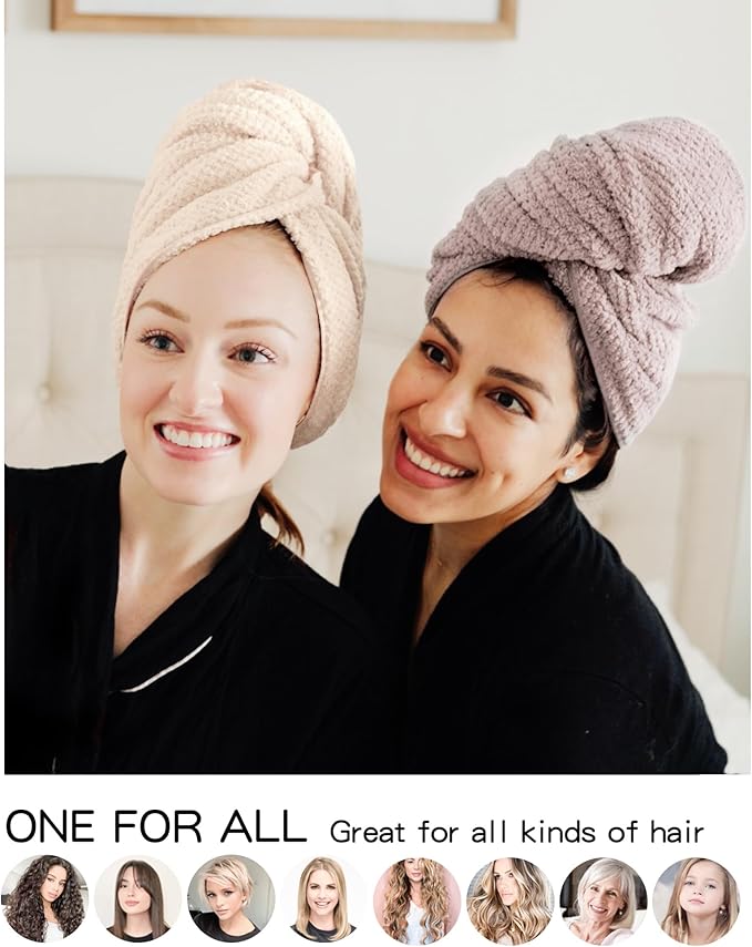ROLSHOL 2 Packs Large Microfiber Hair Towels for Women, Super Absorbent & Quick Dry Hair Towel Wrap for Curly Hair Long & Short Hair- Anti-Frizz Hair Turbans for Wet Hair (Mauve & Clay)