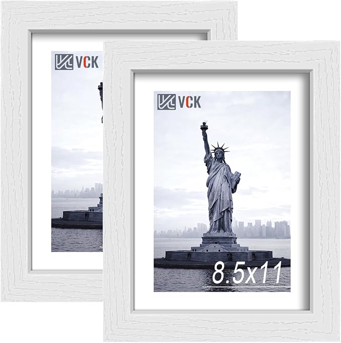 VCK 8.5x11 Picture Frame White - 2 Pack, Gallery-Quality Wood Poster Frames, 1.1-Inch Wide Border, Polished Plexiglass, Vertical or Horizontal Wall & Tabletop Display for Photo/Certificates/Prints