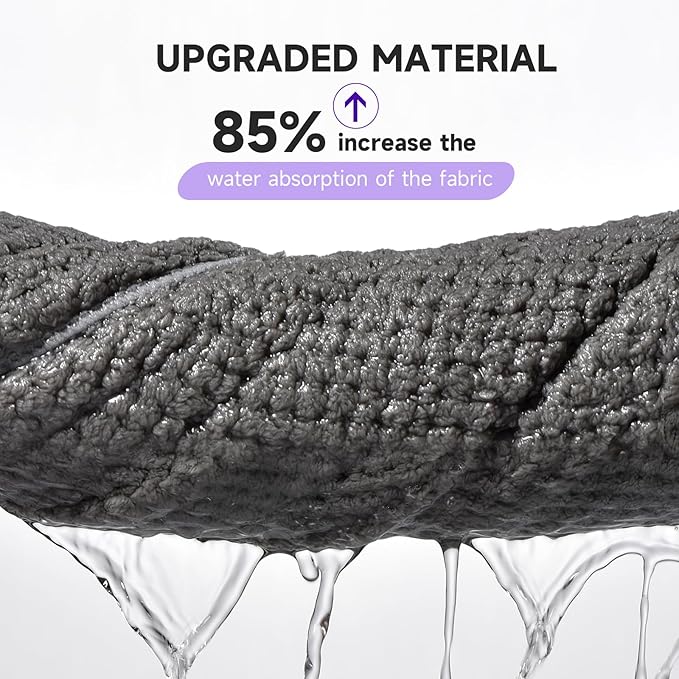 Umisleep 2 Pack Microfiber Hair Towel Wrap for Women, 400 GSM Thick & Soft Hair Drying Towels, Super Absorbent Hair Turban with Button Loop for Curly, Wavy & Wet Hair (Grey, White)