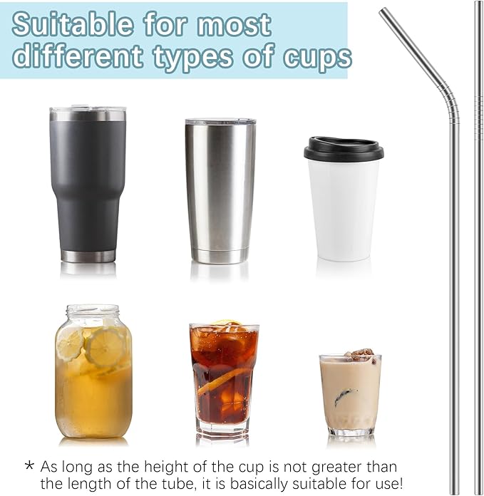 27 Pack metal straws reusable,12 Straight +12 Bent 3 Cleaning Brushes Included,stainless steel straws for 20oz and 30oz Tumblers Dishwasher Safe