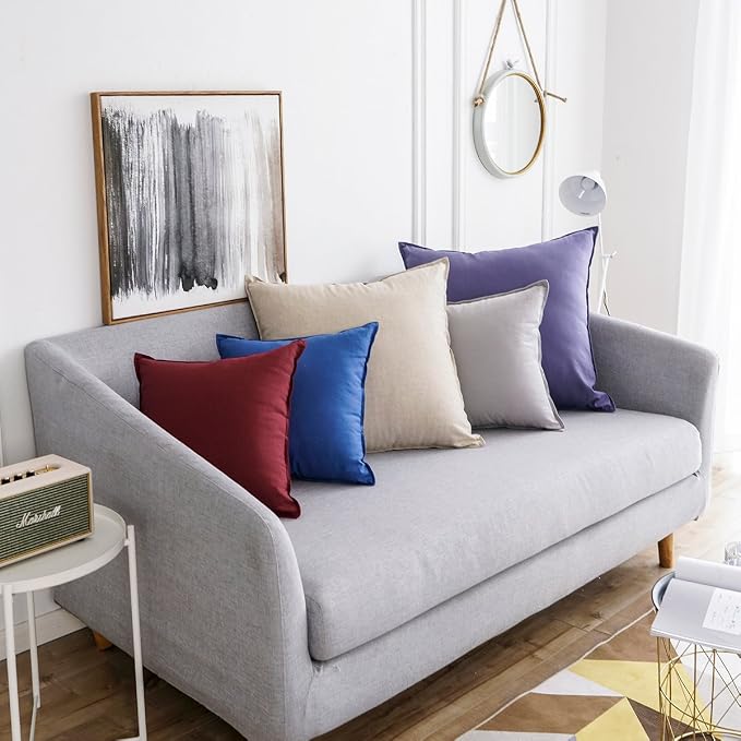 Jeanerlor Set of 2 Decorative Cotton Linen Couch 26"x26" Throw Pillow Case for Sofa Durable Classy, Comfortable Cushion Cover for Party/Wedding(65 x 65cm) Light Linen