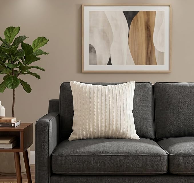 SanVia Cotton Throw Pillow Covers 20x20 – Handwoven Jacquard Texture, Fade-Resistant, No Pilling – Hidden Zipper, Decorative Cushion Cover for Sofa, Couch, Bed – Insert Not Included (Farmhouse, White)