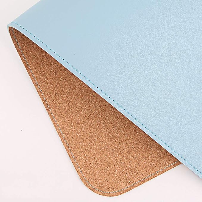 Ruby Lil Natural Cork & Leather Desk Writing Mat, Dual Use Desk Matt for Desktop,Multifunctional Office Desk Pad, PU Leather Mouse Pad,Light Blue,35"x 18"