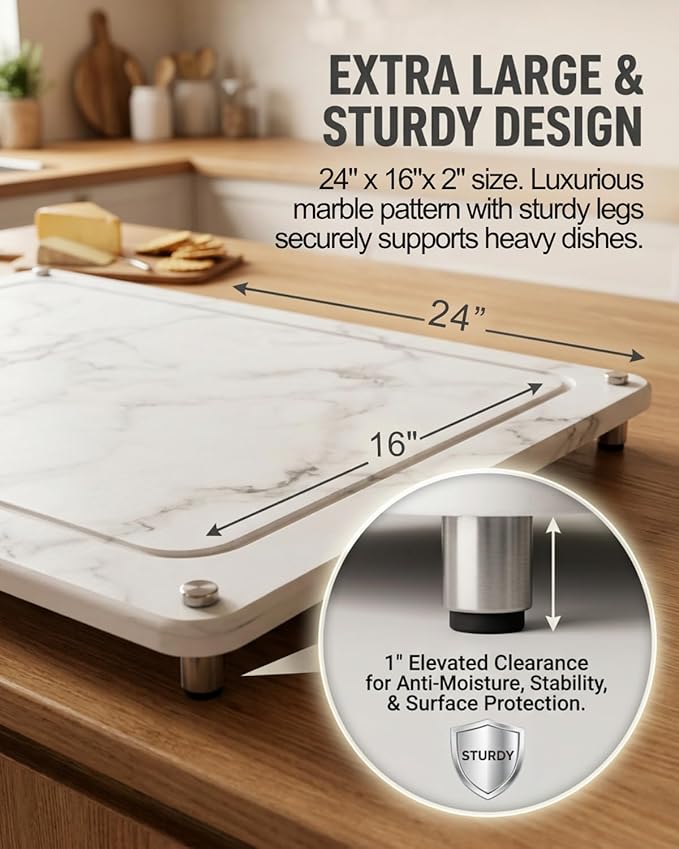 Large Stone Drying Mat for Kitchen Counter - 24”*16” Marble Veining Quick Drying Fast Absorbent Drying Mat, Natural Diatomaceous Earth Dish Drying Mat