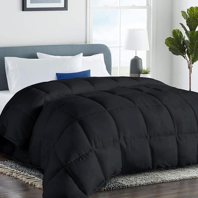 COHOME Premium Twin XL Size Comforter, All-Season Quilted Down Alternative Duvet Insert, Luxury Hotel GentleSoft Comforter with Anti-Clump Tech & 8 Tabs - Reversible - Black 68x92 inches