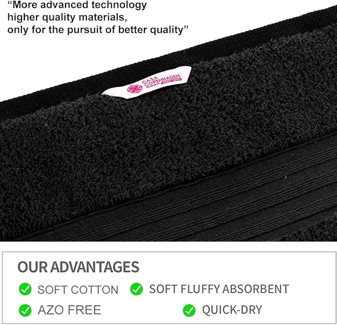 CASA COPENHAGEN Zero Twist 6Pcs 100% Egyptian Cotton Large Designer Towels Gift Set- Pitch Black, 600 GSM, 2Bath 2Hand 2Washcloths, Bath Towels for Bathroom Set for Women & Men